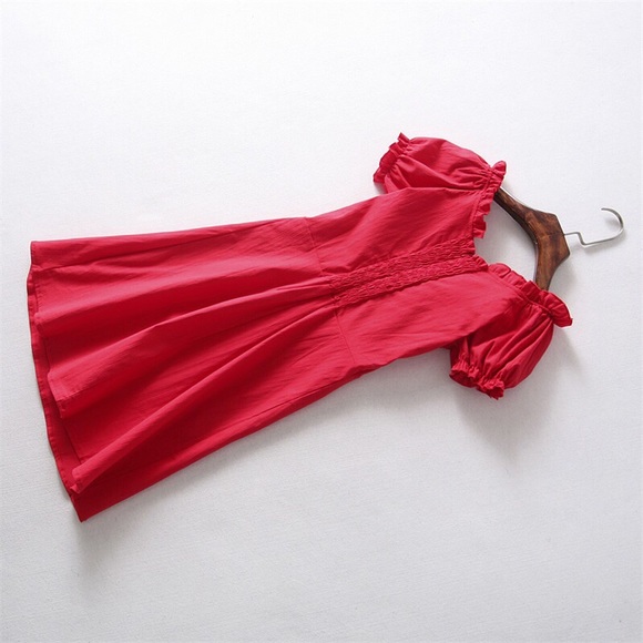 NEW Klara Lace Up Mini Cotton Linen Red Sun Dress - Picture 6 of 7